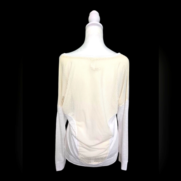 Balance Collection White Pullover With Cream Mesh Open Back Long Sleeve TOP XL - Picture 2 of 4
